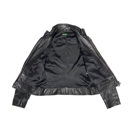 【USED】00's UNITED COLORS OF BENETTON Black Leather Jacket OPTI Zip