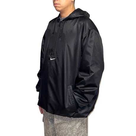 【USED】90's-00's NIKE Center Swoosh Nylon Anorak Hoodie Black