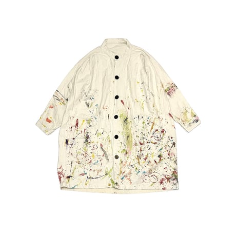 【USED】80's UK VINTAGE PAINTED LINEN SMOCK ATELIER COAT