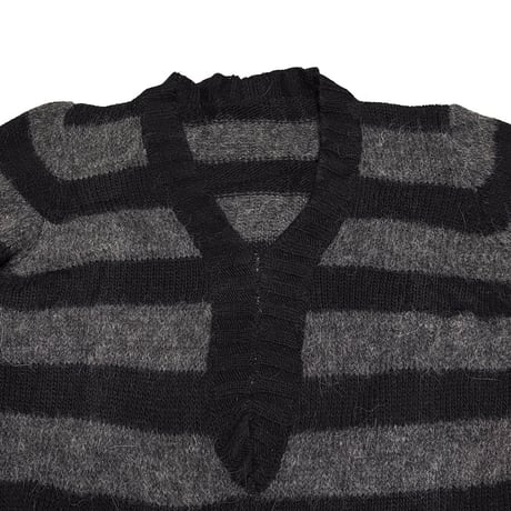 【USED】00's Italian Mohair Gothic Stripe Drawstring Knit Tunic