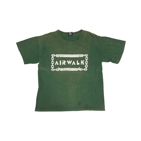 【USED】80's-90's AIRWALK ID Bracelet Logo T-Shirt Faded Green