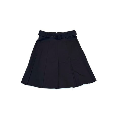 【USED】80's Euro Vintage Pleated Skirt with Belt NAVY
