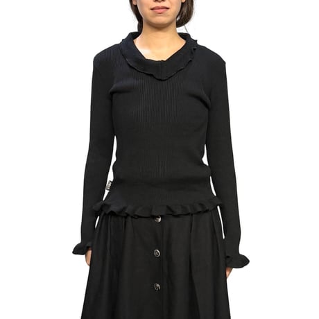 【USED】90's-00's MOIRA Black Ruffled Knit Top