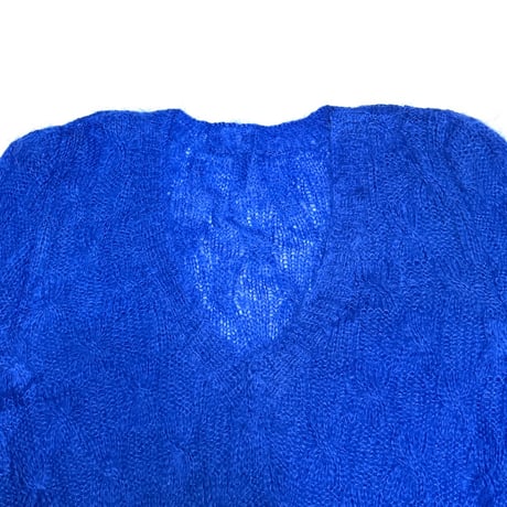 【USED】80's Electric Blue Feather Mohair V-Neck Knit