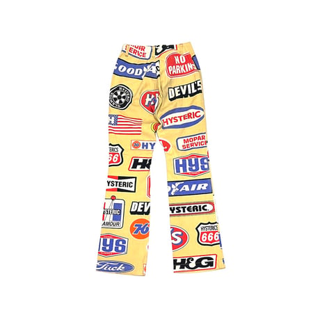 【USED】90's HYSTERIC GLAMOUR AMERICAN SIGNBOARD ALLOVER PRINT FLARE PANTS