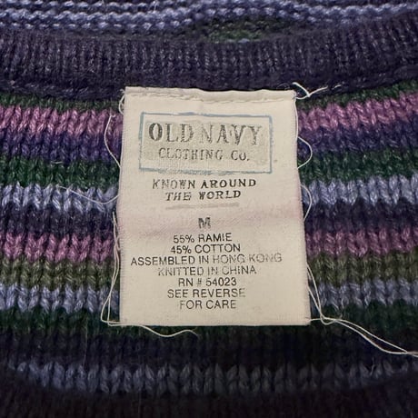 【USED】90's OLD NAVY RAMIE COTTON BORDER KNIT TOP