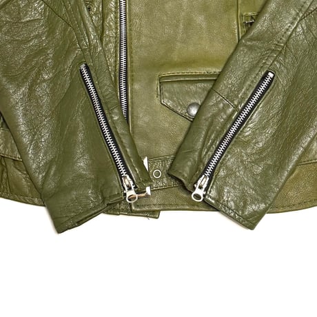 【USED】90's Faded Khaki Leather Compact Double Riders Jacket