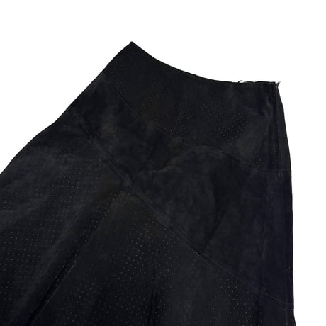 【USED】00's Hougnton's Asymmetrical Perforated Suede Leather Skirt