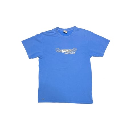 【USED】00's NIKE "JUST DO IT" Flocked Print T-shirt Sky Blue