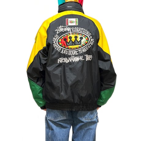 【USED】90'S BOOTLEG STUSSY RASTA COLOR NYLON JACKET
