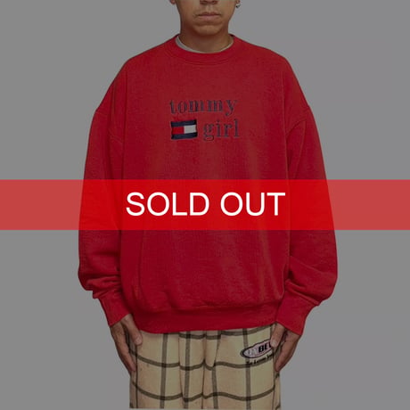 【USED】90's BOOTLEG tommy girl EMBROIDERED LOGO SWEATSHIRT