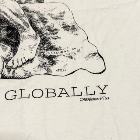 【USED】90's Human-i-Tees THINK GLOBALLY T-SHIRT