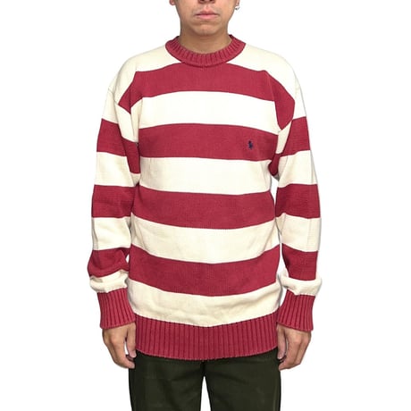 【USED】90's Polo by Ralph Lauren WALLY BORDER COTTON KNIT SWEATER