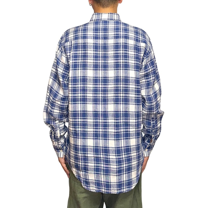 USED】90's BANANA REPUBLIC Irish Linen Blue Pla