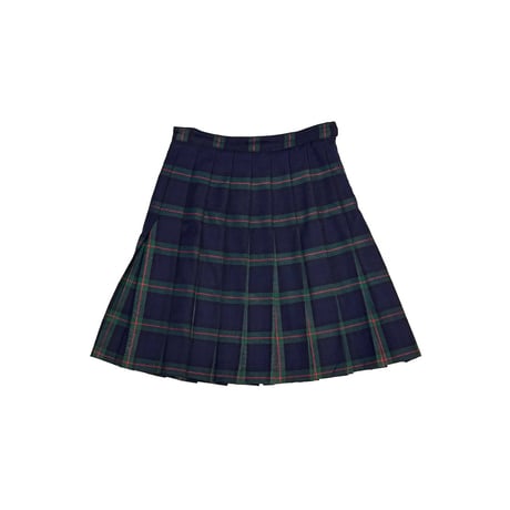 【USED】80's Navy Base Green & Red Plaid Pleated Skirt