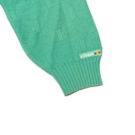 【USED】80's ellesse KNIT SWEATER EMERALD GREEN MADE IN ITALY