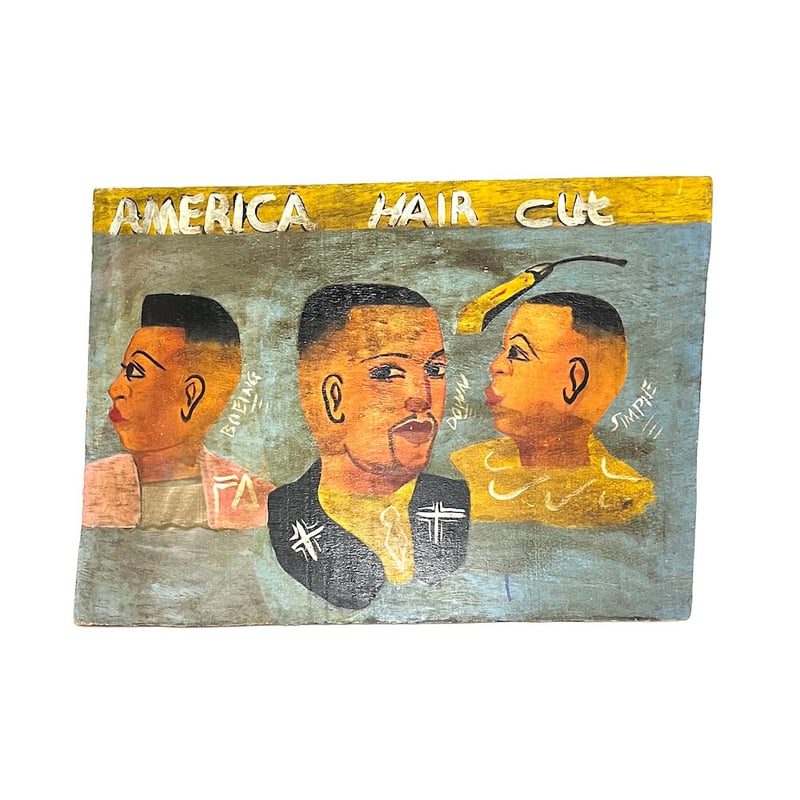 USED】Vintage AFRICAN HAND PAINTED BARBER SHOP