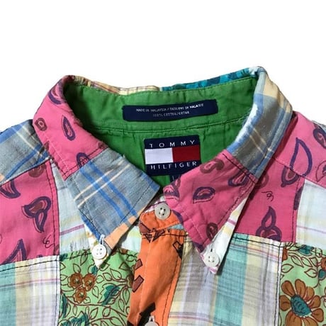 【USED】90'S TOMMY HILFIGER PATCHWORK S/S SHIRT