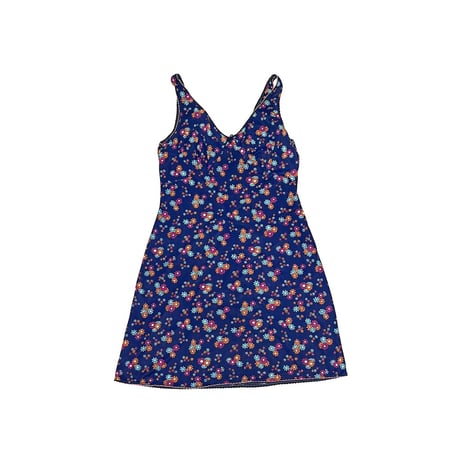 【USED】70's RETRO FLOWER SLIP MINI DRESS NAVY