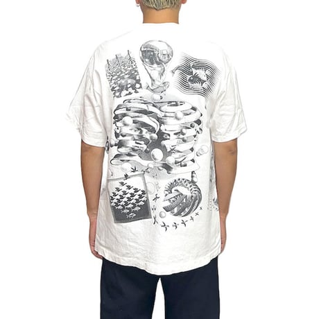 【USED】90'S MC ESCHER MULTI PRINT T-SHIRT WHITE