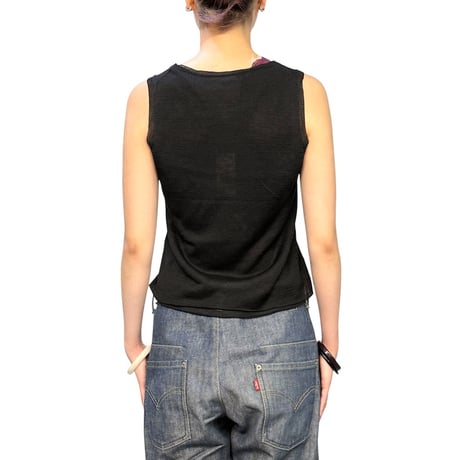 【USED】00's JIL SANDER Sheer Viscose Knit Tank Top Black