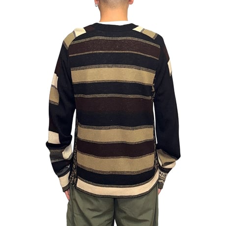 【USED】90's DRIES VAN NOTEN Multi-Stripe V-Neck Knit Made in Belgium