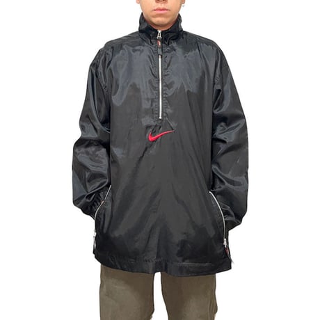 【USED】90'S NIKE CENTER LOGO HALF-ZIP NYLON JACKET BLACK