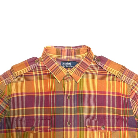 【USED】90's Polo by Ralph Lauren Madras Plaid Military Utility Shirt