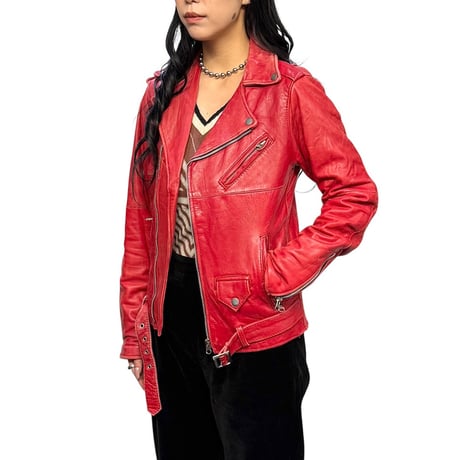 【USED】90's Red Leather Compact Double Riders Jacket