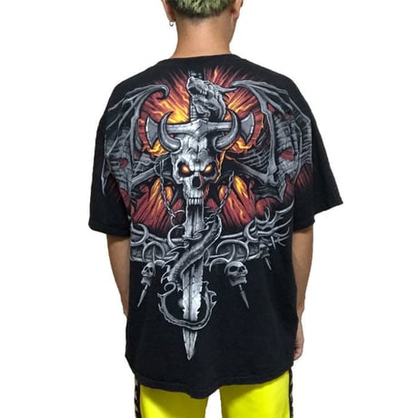 【USED】90'S LIQUID BLUE T-SHIRT SKULL×DRAGON