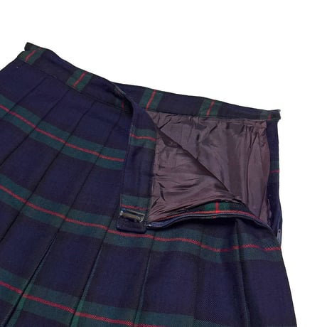 【USED】80's Navy Base Green & Red Plaid Pleated Skirt