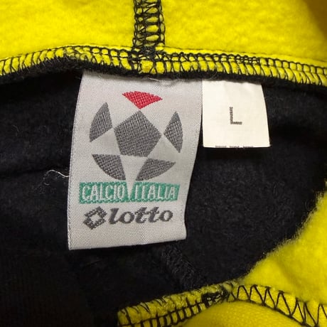 【USED】90's-00's Lotto Logo Tape Pullover Sweat Hoodie Black/Yellow