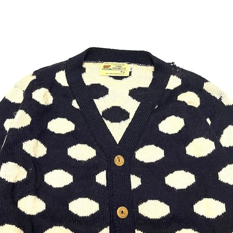 【USED】80'S HIGHLAND CLUB BRITISH WOOL SPOT PATTERN KNIT CARDIGAN