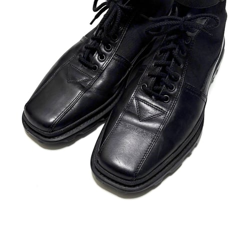【USED】00's miu miu Leather & Canvas Square Toe Hybrid Utility Boots Black