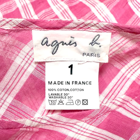 【USED】90's agnès b. Paris Pink Check Cotton Dress Made in France