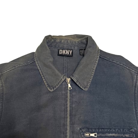 【USED】90's DKNY Linen Blend Faded Zip Coverall Jacket