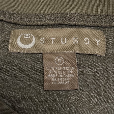 【USED】00's STUSSY "College Crest" Olive Fitted T-shirt