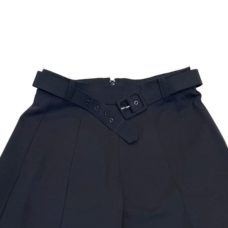 【USED】80's Euro Vintage Pleated Skirt with Belt NAVY