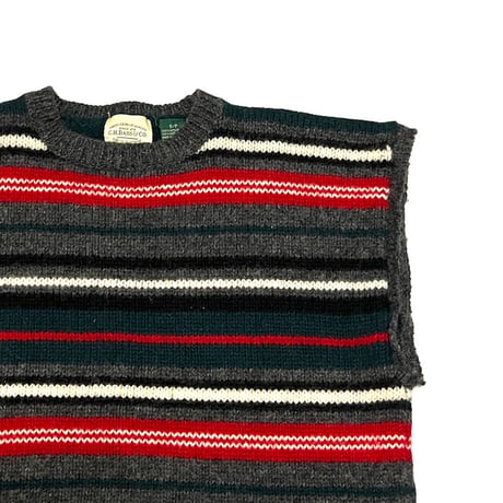 【USED】90's G.H.BASS & CO. CUT OFF BORDER KNIT VEST
