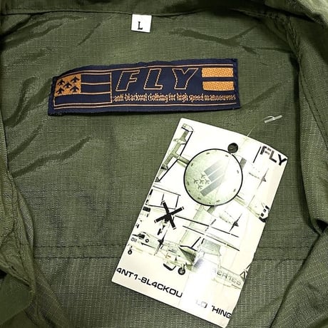 【DEAD STOCK】90'S FLY NYLON RIP STOP SHIRT "OLIVE GREEN"