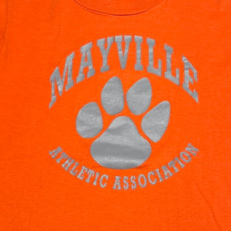 【USED】90's MAYVILLE ATHLETIC ASSOCIATION Paw Print Baby T-shirt