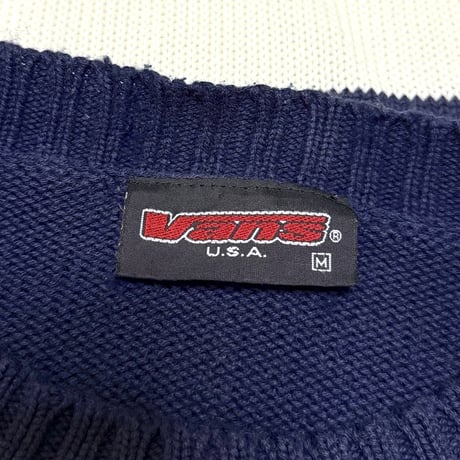 【USED】00's VANS BORDER COTTON KNIT SWEATER