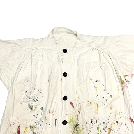 【USED】80's UK VINTAGE PAINTED LINEN SMOCK ATELIER COAT