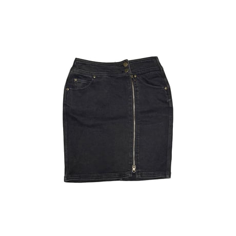 【USED】90's DKNY JEANS Front Zip Black Denim Pencil Skirt