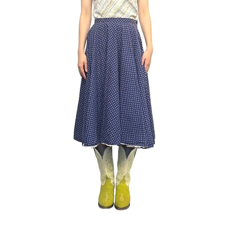 【USED】70s FLOWER BUD PATTERN LONG SKIRT NAVY
