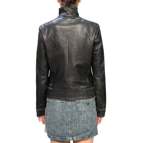 【USED】00's UNITED COLORS OF BENETTON Black Leather Jacket OPTI Zip