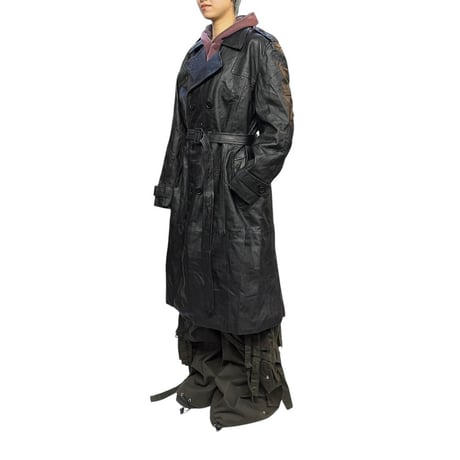 【USED】80's C&A GOAT LEATHER TRENCH COAT BLACK