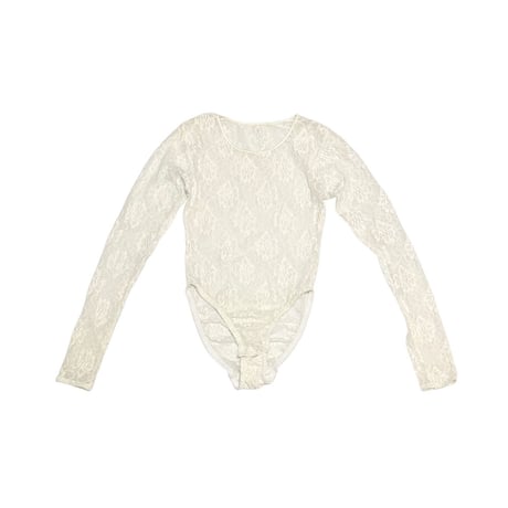 【USED】Vintage White Floral Mesh Sheer Lace Bodysuit