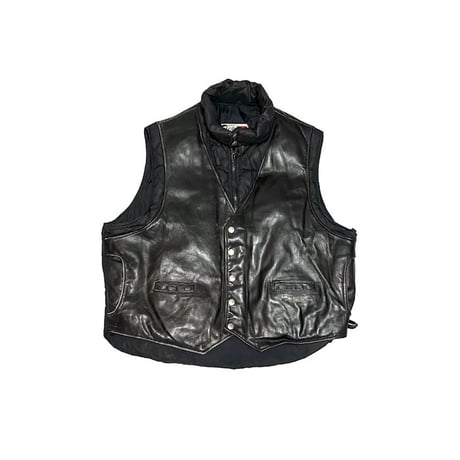 【USED】80'S Schott LEATHER ×NYLON DOWN VEST BLACK