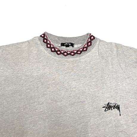 【USED】80'S OLD STUSSY NECK RIB DESIGN T-SHIRT GRAY